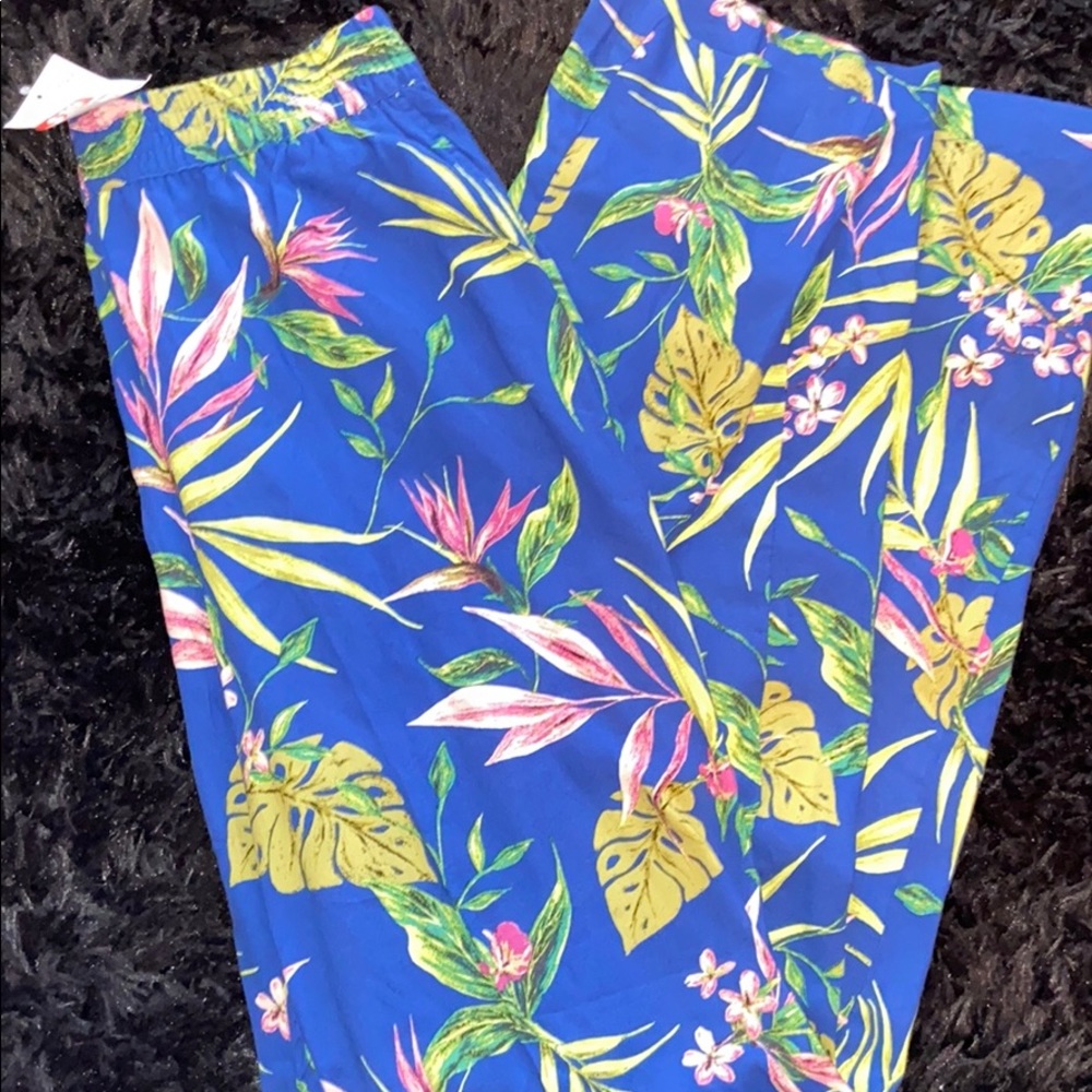Blue, green, and pink floral pants